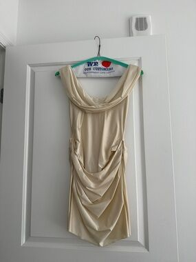 Oh Polly Cream Draped Cowl Mini Dress